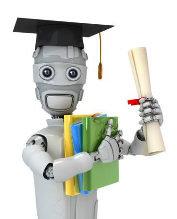 mezunu, robot, kağıt, diploma, dosyalar, kitaplar, şapka Vladimir Nikitin - Dreamstime