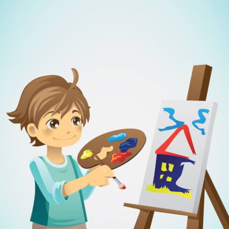 çocuk, çocuk, çizim, fırça, tuval, ev Artisticco Llc - Dreamstime
