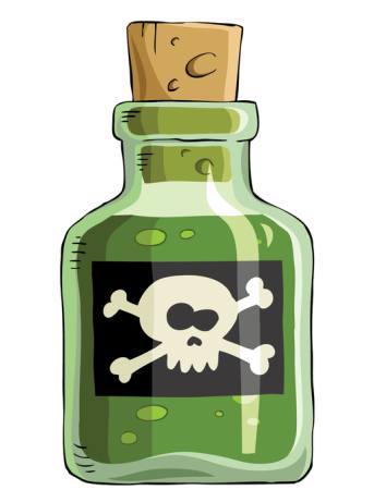 yeşil şişe, kafatası Dedmazay - Dreamstime
