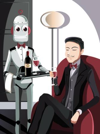 Robot, adam, şarap, cam Artisticco Llc - Dreamstime