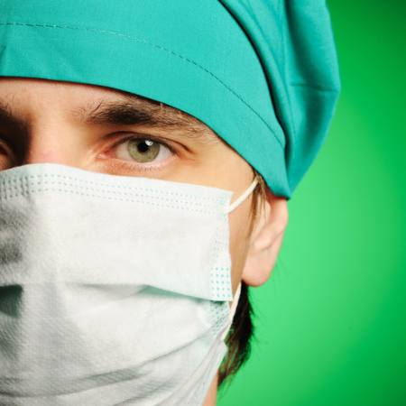 tıpçı, maske, yeşil, adam, göz, şapka, doktor Haveseen - Dreamstime