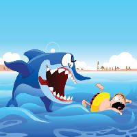 Pixwords Görüntü köpekbalığı, yüzme, adam, saldırı, plaj, kum, deniz, su Zuura - Dreamstime