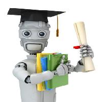 Pixwords Görüntü mezunu, robot, kağıt, diploma, dosyalar, kitaplar, şapka Vladimir Nikitin - Dreamstime