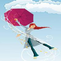 şemsiye, kız, rüzgar, bulutlar, yağmur, mutlu Tachen - Dreamstime