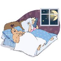 Pixwords Görüntü uyanık adam, kadın, eşi, yatak odası, ay, pencere, gece, yastık, Vanda Grigorovic - Dreamstime