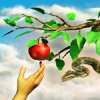 Pixwords Görüntü elma, yılan, şube, yeşil, yapraklar, el Andreus - Dreamstime